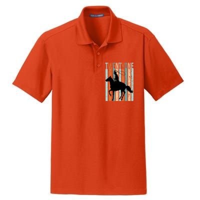 21st Birthday Retro Rodeo Horse Lovers Cow Rider Funny Gift Dry Zone Grid Polo