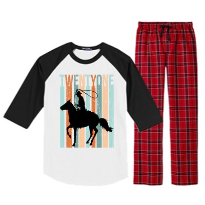 21st Birthday Retro Rodeo Horse Lovers Cow Rider Funny Gift Raglan Sleeve Pajama Set