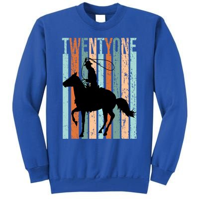 21st Birthday Retro Rodeo Horse Lovers Cow Rider Funny Gift Tall Sweatshirt