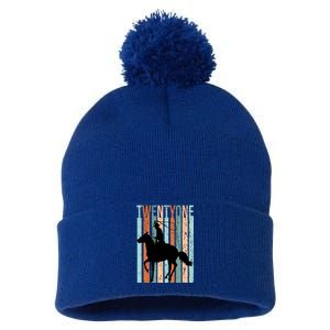 21st Birthday Retro Rodeo Horse Lovers Cow Rider Funny Gift Pom Pom 12in Knit Beanie