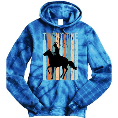 21st Birthday Retro Rodeo Horse Lovers Cow Rider Funny Gift Tie Dye Hoodie