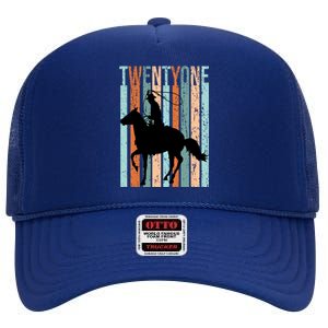 21st Birthday Retro Rodeo Horse Lovers Cow Rider Funny Gift High Crown Mesh Back Trucker Hat