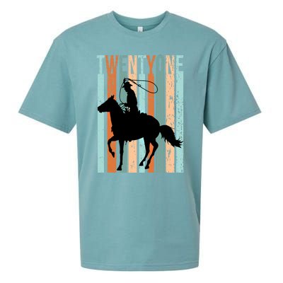 21st Birthday Retro Rodeo Horse Lovers Cow Rider Funny Gift Sueded Cloud Jersey T-Shirt