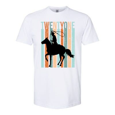 21st Birthday Retro Rodeo Horse Lovers Cow Rider Funny Gift Softstyle CVC T-Shirt