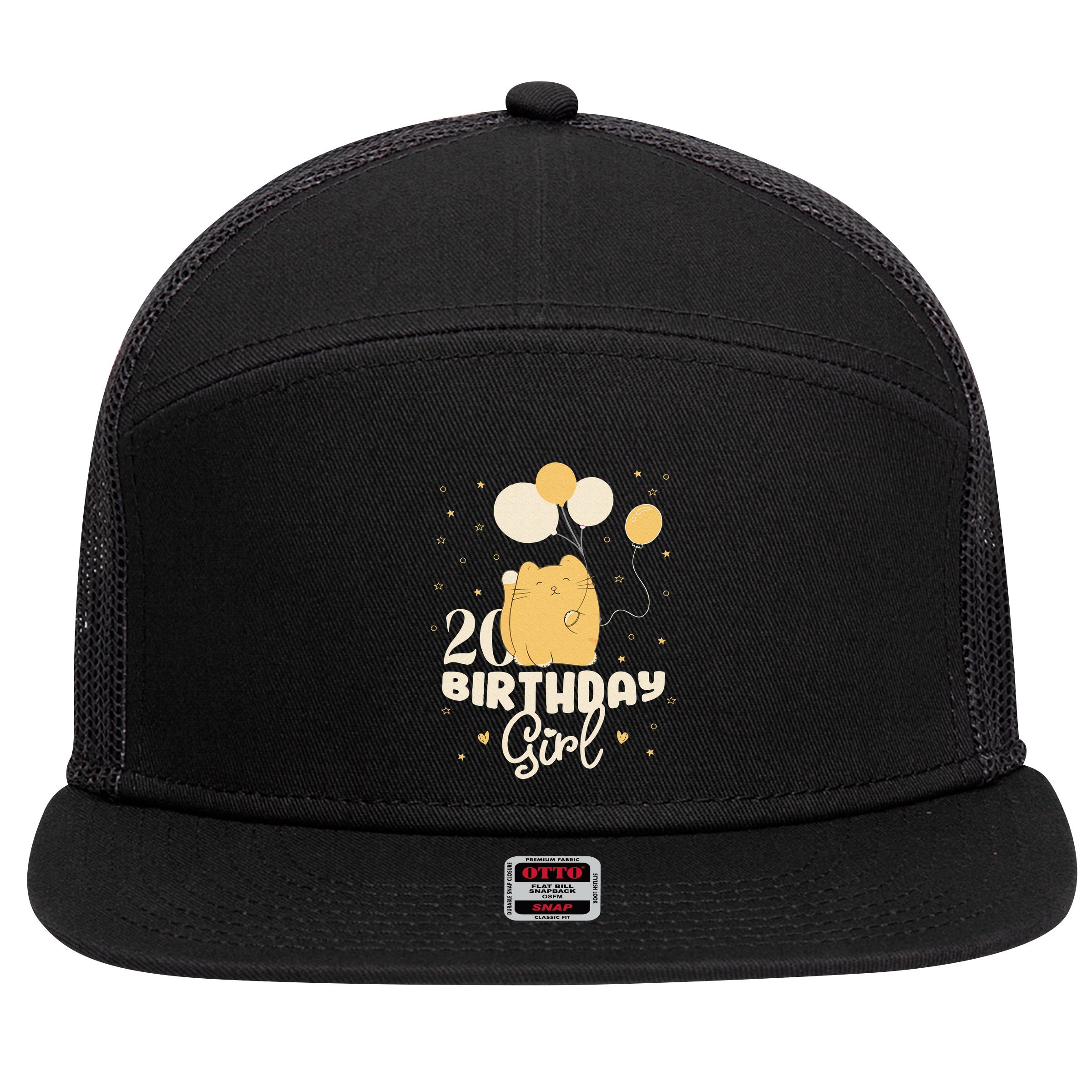 20th Birthday Squish Cat Birthday Balloons 20 Birthday .Png 7 Panel Mesh Trucker Snapback Hat