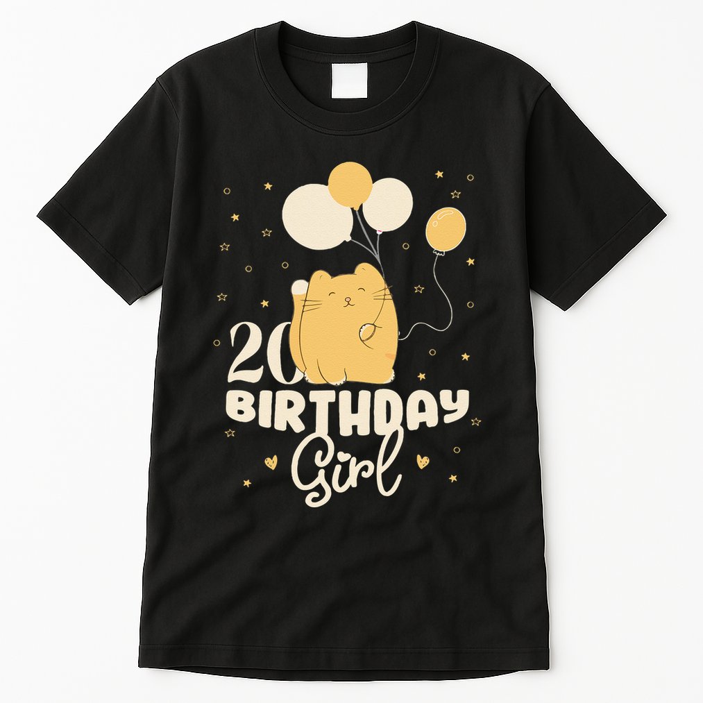 20th Birthday Squish Cat Birthday Balloons 20 Birthday .Png Tall T-Shirt