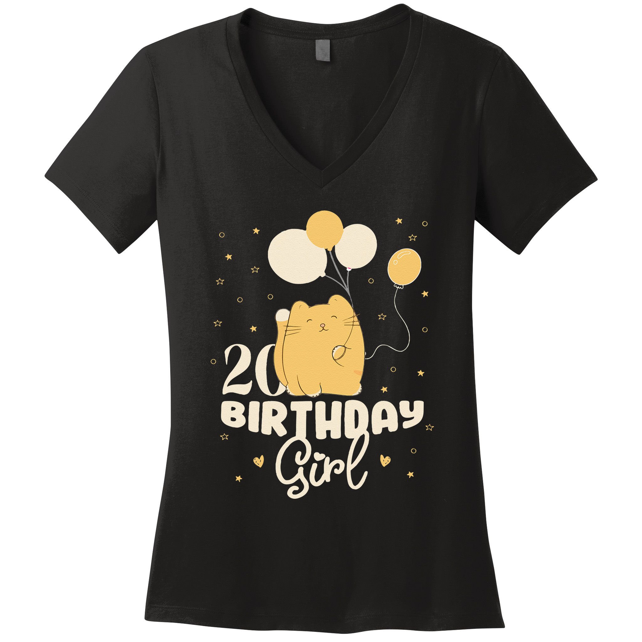 20th Birthday Squish Cat Birthday Balloons 20 Birthday .Png Women's V-Neck T-Shirt