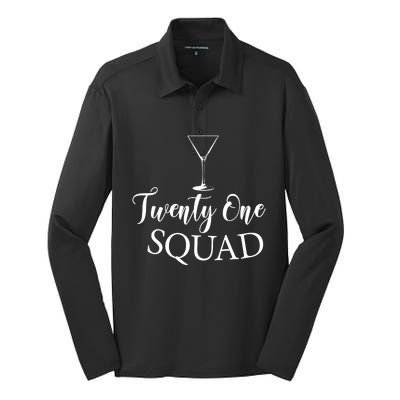 21st Birthday Squad Celebration Graphic Silk Touch Performance Long Sleeve Polo