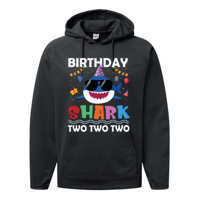 2nd Birthday Shark Matching Party Gifts For Performance Fleece Hoodie