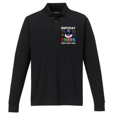 2nd Birthday Shark Matching Party Gifts For Performance Long Sleeve Polo