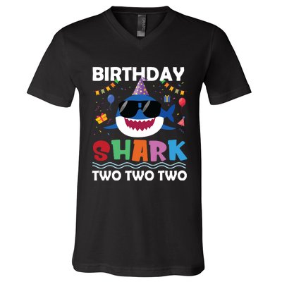 2nd Birthday Shark Matching Party Gifts For V-Neck T-Shirt