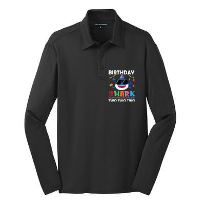 2nd Birthday Shark Matching Party Gifts For Silk Touch Performance Long Sleeve Polo