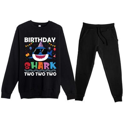 2nd Birthday Shark Matching Party Gifts For Premium Crewneck Sweatsuit Set