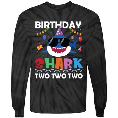 2nd Birthday Shark Matching Party Gifts For Tie-Dye Long Sleeve Shirt