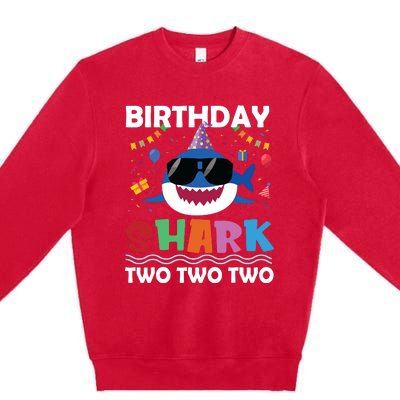 2nd Birthday Shark Matching Party Gifts For Premium Crewneck Sweatshirt