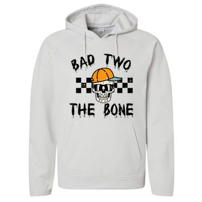 2nd Birthday Skull Bad To Bone 2 Year Old Performance Fleece Hoodie