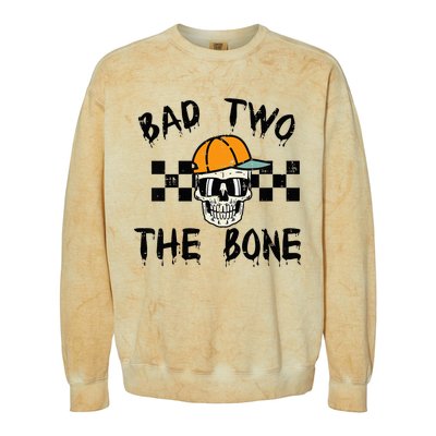 2nd Birthday Skull Bad To Bone 2 Year Old Colorblast Crewneck Sweatshirt