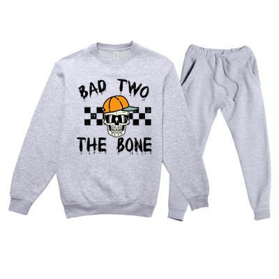 2nd Birthday Skull Bad To Bone 2 Year Old Premium Crewneck Sweatsuit Set