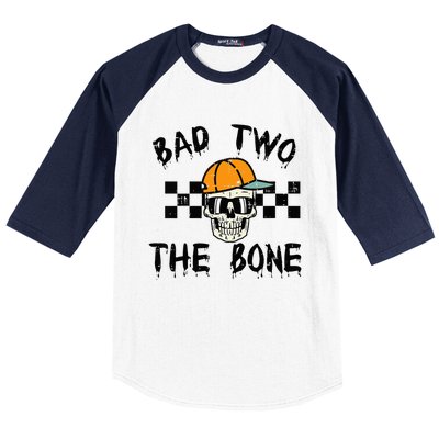 2nd Birthday Skull Bad To Bone 2 Year Old Baseball Sleeve Shirt