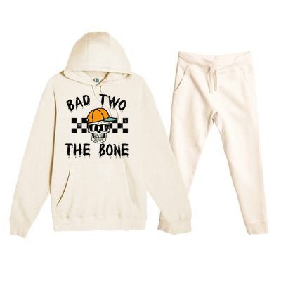 2nd Birthday Skull Bad To Bone 2 Year Old Premium Hooded Sweatsuit Set