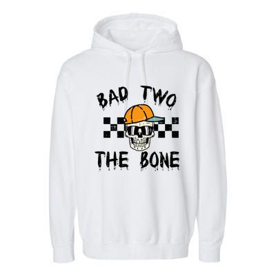 2nd Birthday Skull Bad To Bone 2 Year Old Garment-Dyed Fleece Hoodie