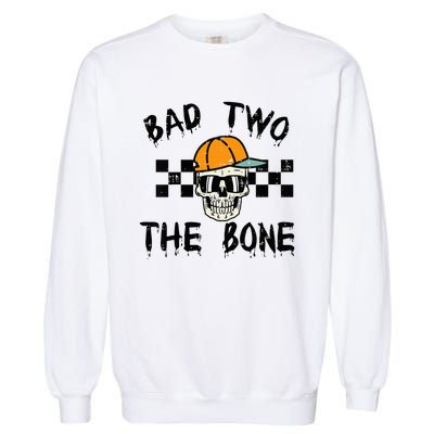 2nd Birthday Skull Bad To Bone 2 Year Old Garment-Dyed Sweatshirt