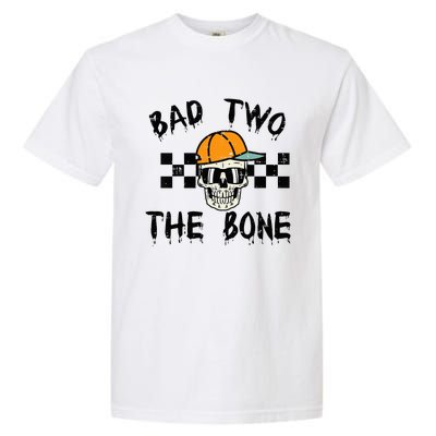 2nd Birthday Skull Bad To Bone 2 Year Old Garment-Dyed Heavyweight T-Shirt