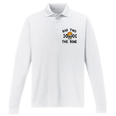 2nd Birthday Skull Bad To Bone 2 Year Old Performance Long Sleeve Polo