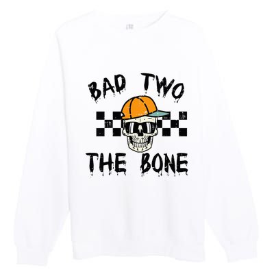 2nd Birthday Skull Bad To Bone 2 Year Old Premium Crewneck Sweatshirt