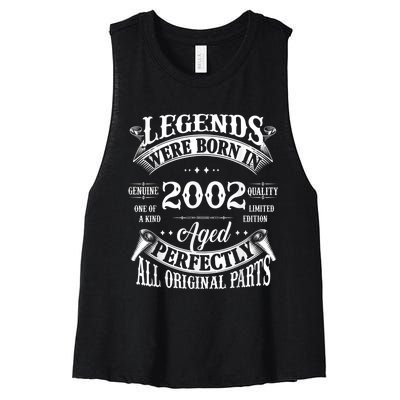 21st Birthday Tee Vintage Legends Born In 2002 21 Years Old Women's Racerback Cropped Tank