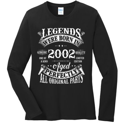 21st Birthday Tee Vintage Legends Born In 2002 21 Years Old Ladies Long Sleeve Shirt