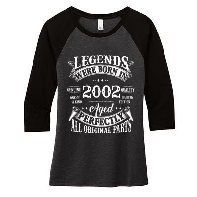 21st Birthday Tee Vintage Legends Born In 2002 21 Years Old Women's Tri-Blend 3/4-Sleeve Raglan Shirt