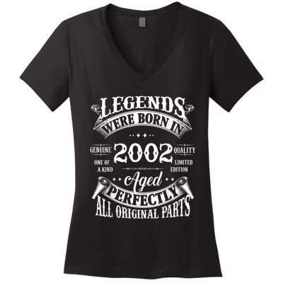 21st Birthday Tee Vintage Legends Born In 2002 21 Years Old Women's V-Neck T-Shirt