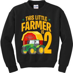 2nd Birthday This Little Farmer Is 2 Year Old Tractor Kids Sweatshirt