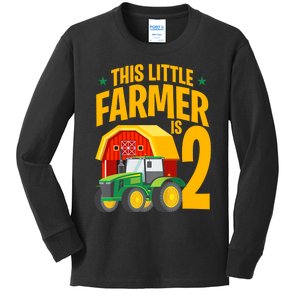 2nd Birthday This Little Farmer Is 2 Year Old Tractor Kids Long Sleeve Shirt