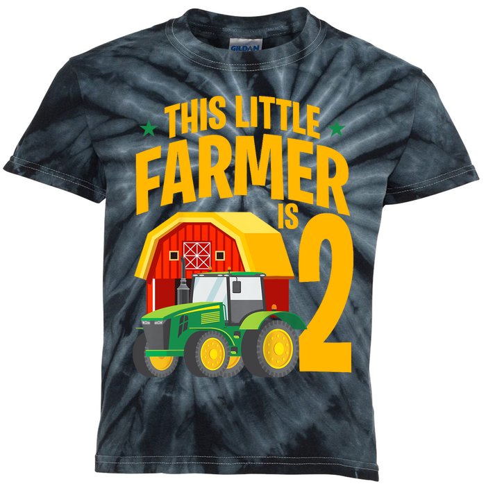 2nd Birthday This Little Farmer Is 2 Year Old Tractor Kids Tie-Dye T-Shirt