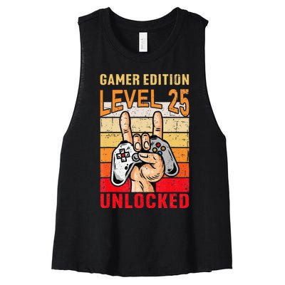 25Th Birthday Video Gamer Edition Level 25 Unlocked Women's Racerback Cropped Tank