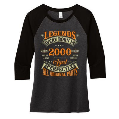 25th Birthday Vintage Legends Born In 2000 25 Years Old Women's Tri-Blend 3/4-Sleeve Raglan Shirt