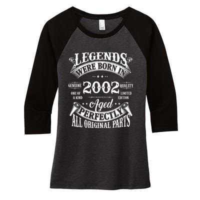 22nd Birthday Vintage Legends Born In 2002 22 Years Old Women's Tri-Blend 3/4-Sleeve Raglan Shirt