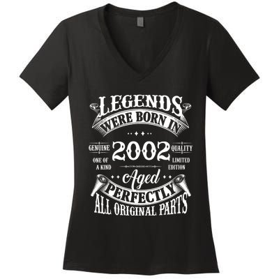 22nd Birthday Vintage Legends Born In 2002 22 Years Old Women's V-Neck T-Shirt