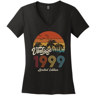 24th Birthday Vintage Limited Edition 1999 Women's V-Neck T-Shirt