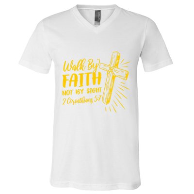2 Corinthians 5:7 For We Walk By Faith Not By Sight V-Neck T-Shirt