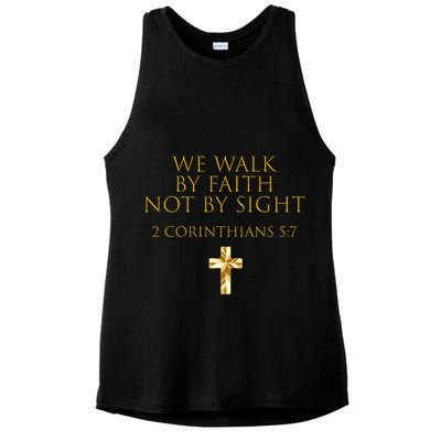 2 Corinthians 5:7 Bible Verse We Walk By Faith Not By Sight Gift Ladies PosiCharge Tri-Blend Wicking Tank