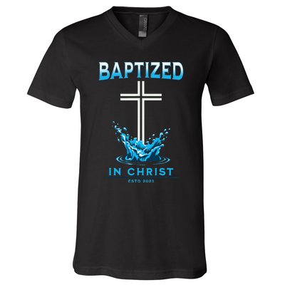 2023 Christian Baptism Baptized In Christ Keepsake V-Neck T-Shirt