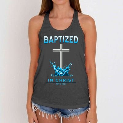 2023 Christian Baptism Baptized In Christ Keepsake Women's Knotted Racerback Tank