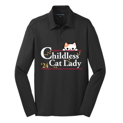 2024 Childless Cat Lady For President Silk Touch Performance Long Sleeve Polo