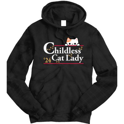 2024 Childless Cat Lady For President Tie Dye Hoodie