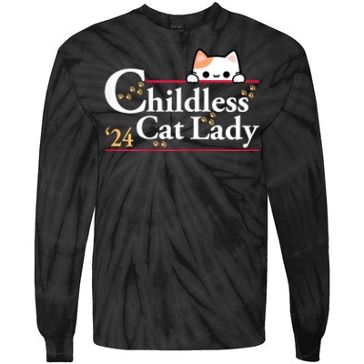 2024 Childless Cat Lady For President Tie-Dye Long Sleeve Shirt