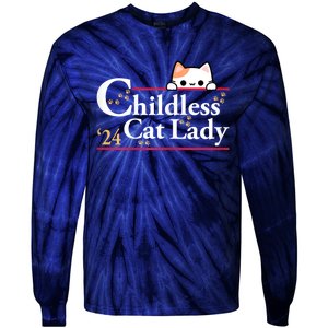 2024 Childless Cat Lady For President Tie-Dye Long Sleeve Shirt