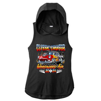 2024 Classic Cruiser Red Muscle Car Detroit To Pontiac Ladies PosiCharge Tri-Blend Wicking Draft Hoodie Tank